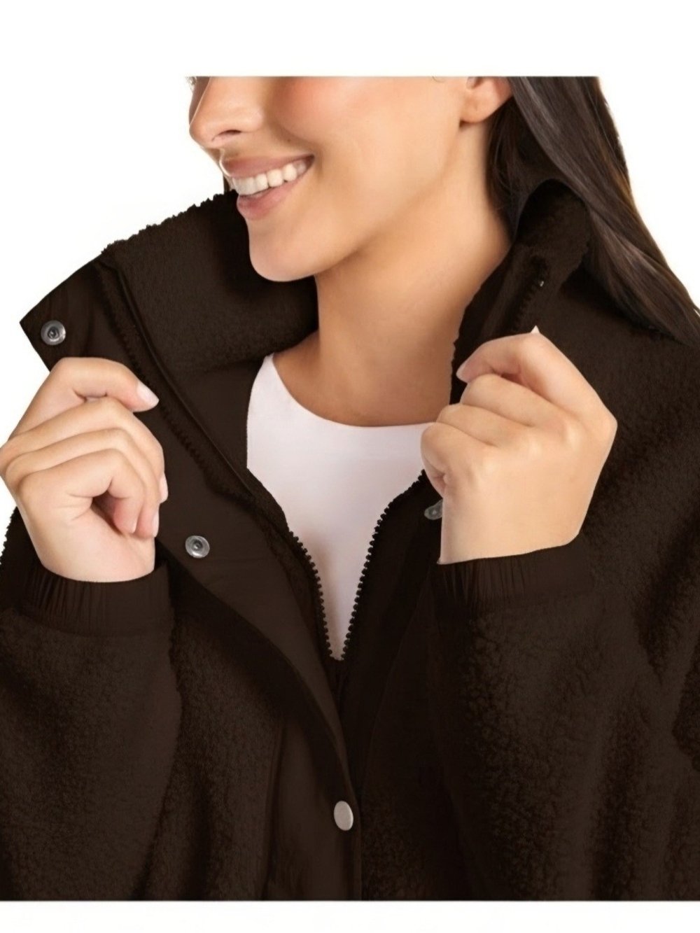 Women's Chocolate Brown Teddy Jacket - Cozy Zip Front